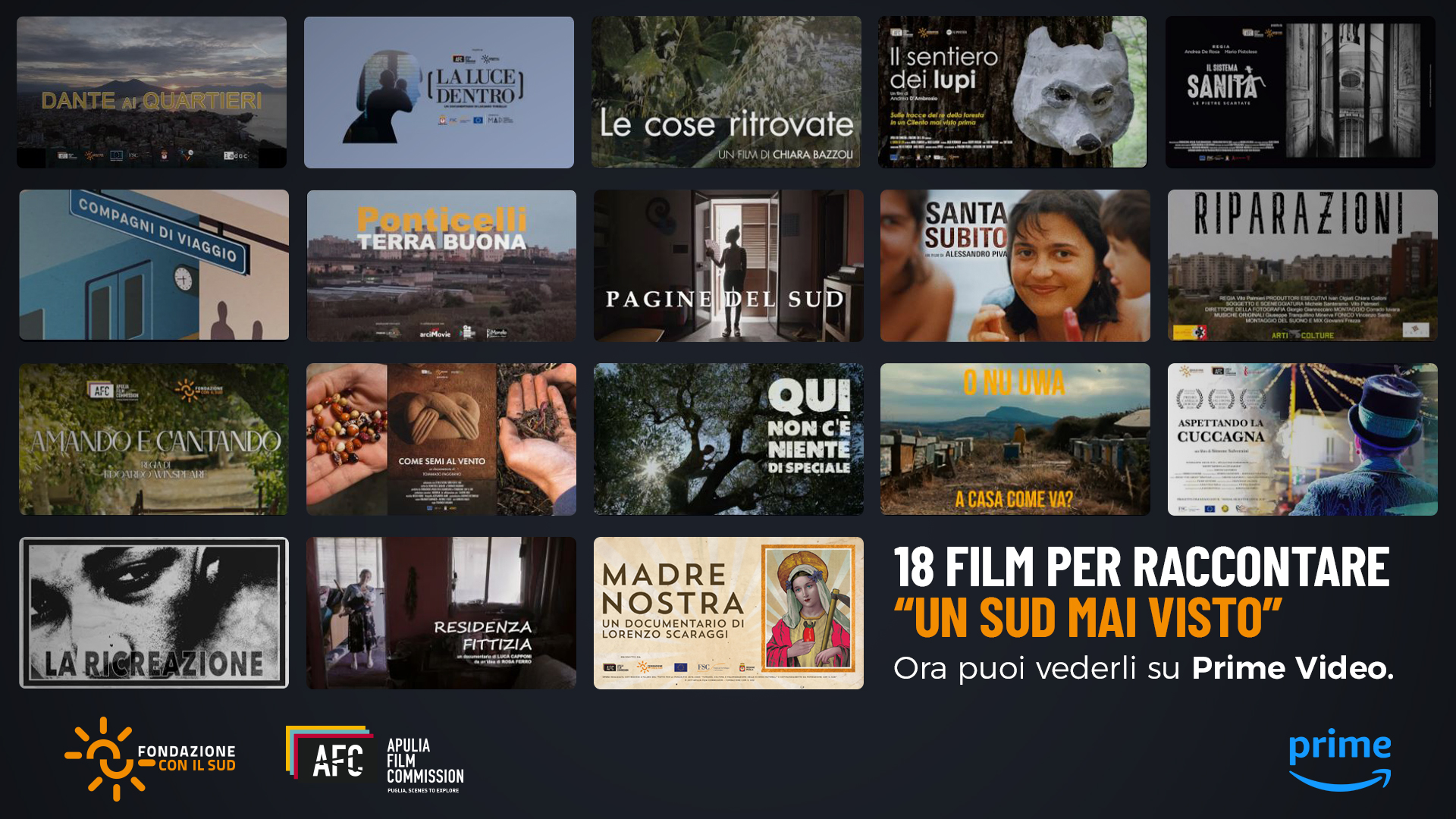 La Fondazione Con il Sud e Apulia Film Commission distribuiranno su Prime Video 18 film prodotti attraverso le due edizioni del “Social Film Production Con il Sud”